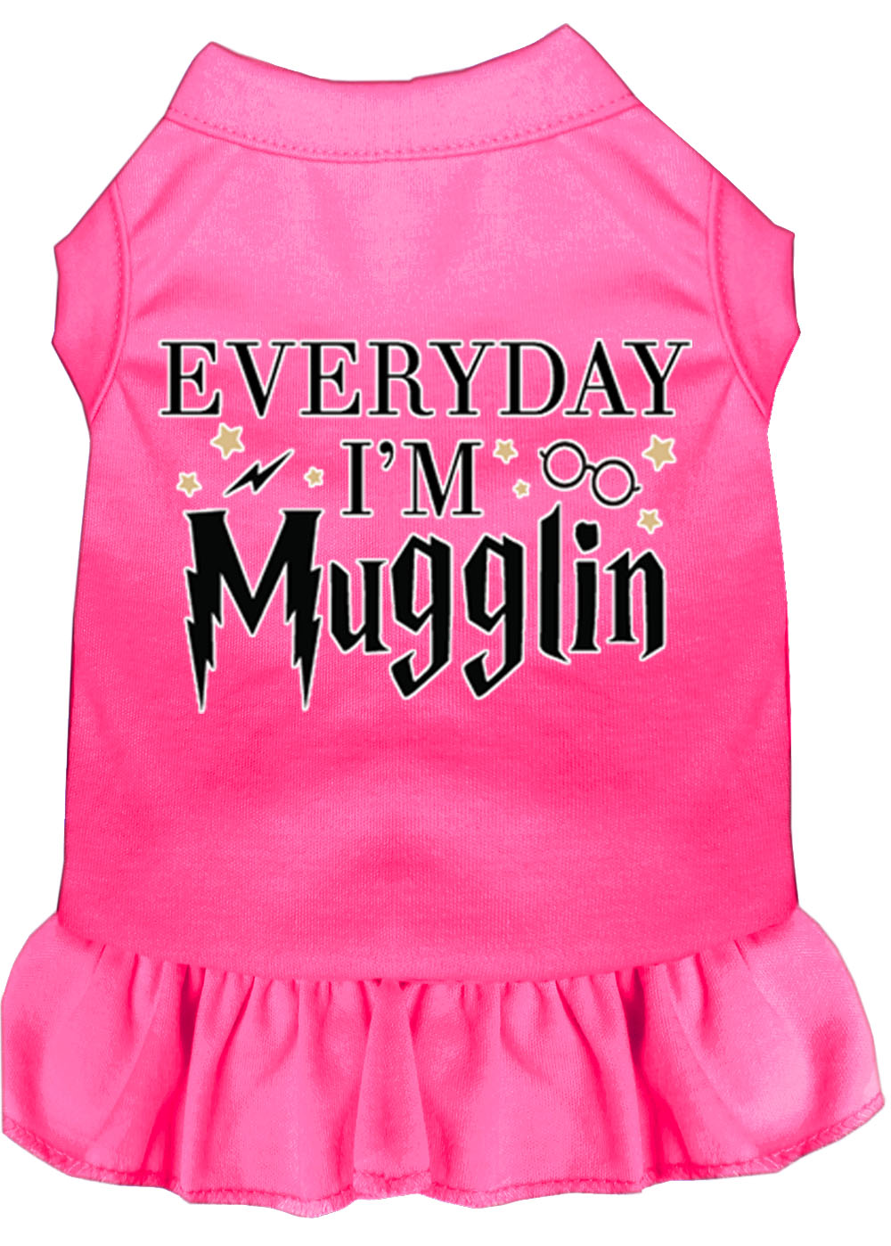 Everyday I'm Mugglin Screen Print Dog Dress Bright Pink Med